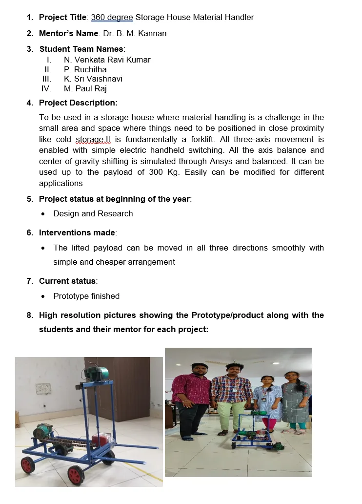 Original supplied project record for 360° Storage House Material Handler — page 1