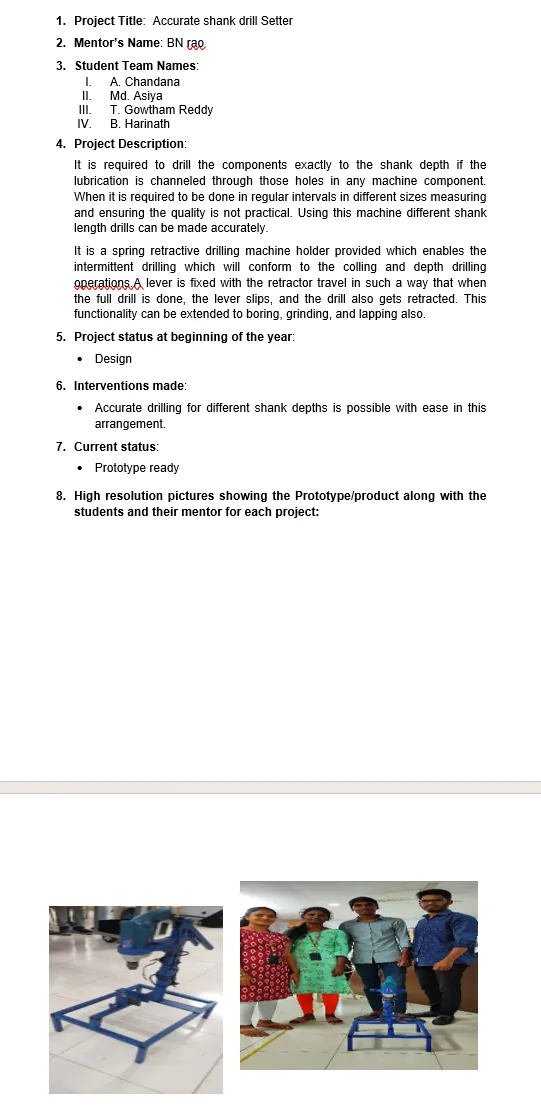 Original supplied project record for Accurate Shank Drill Setter — page 1