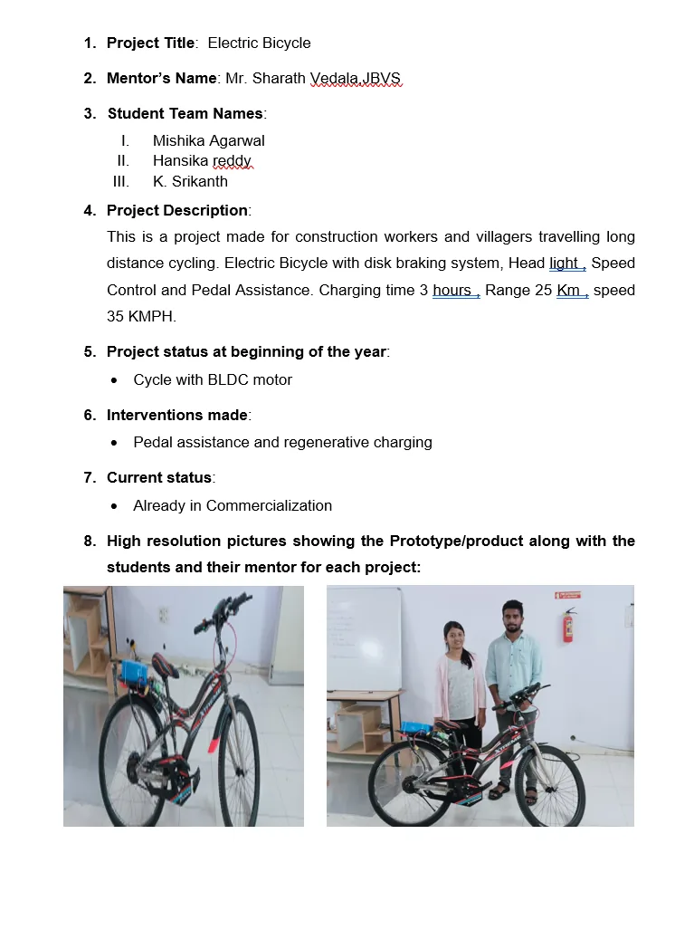 Electric Bicycle project record