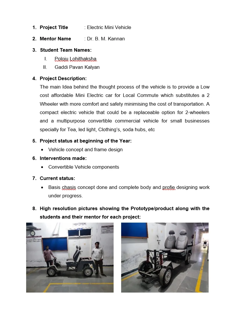 Original supplied project record for Electric Mini Vehicle — page 1