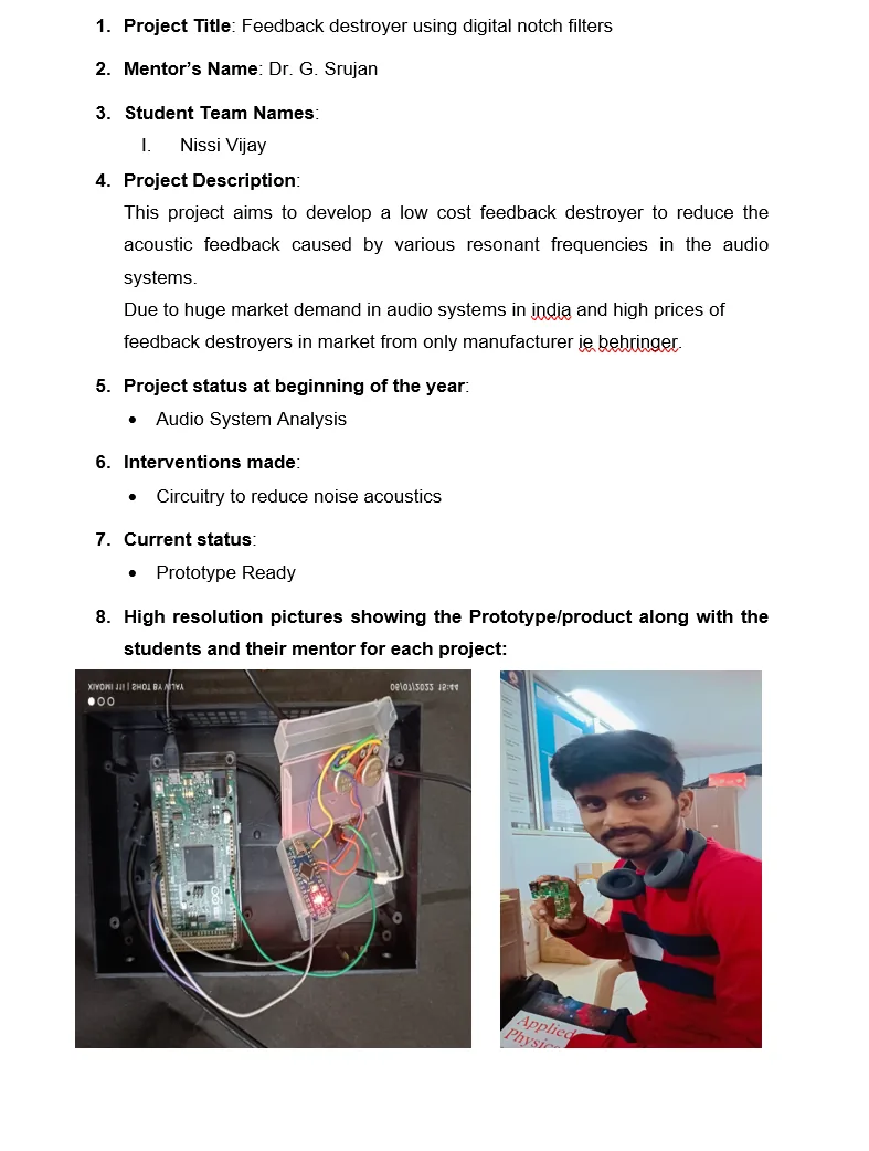 Original supplied project record for Feedback Destroyer Using Digital Notch Filters — page 1
