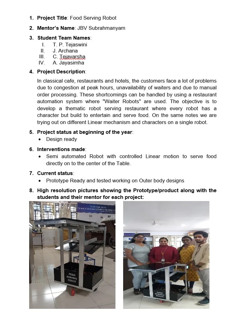 Food Serving Robot project record