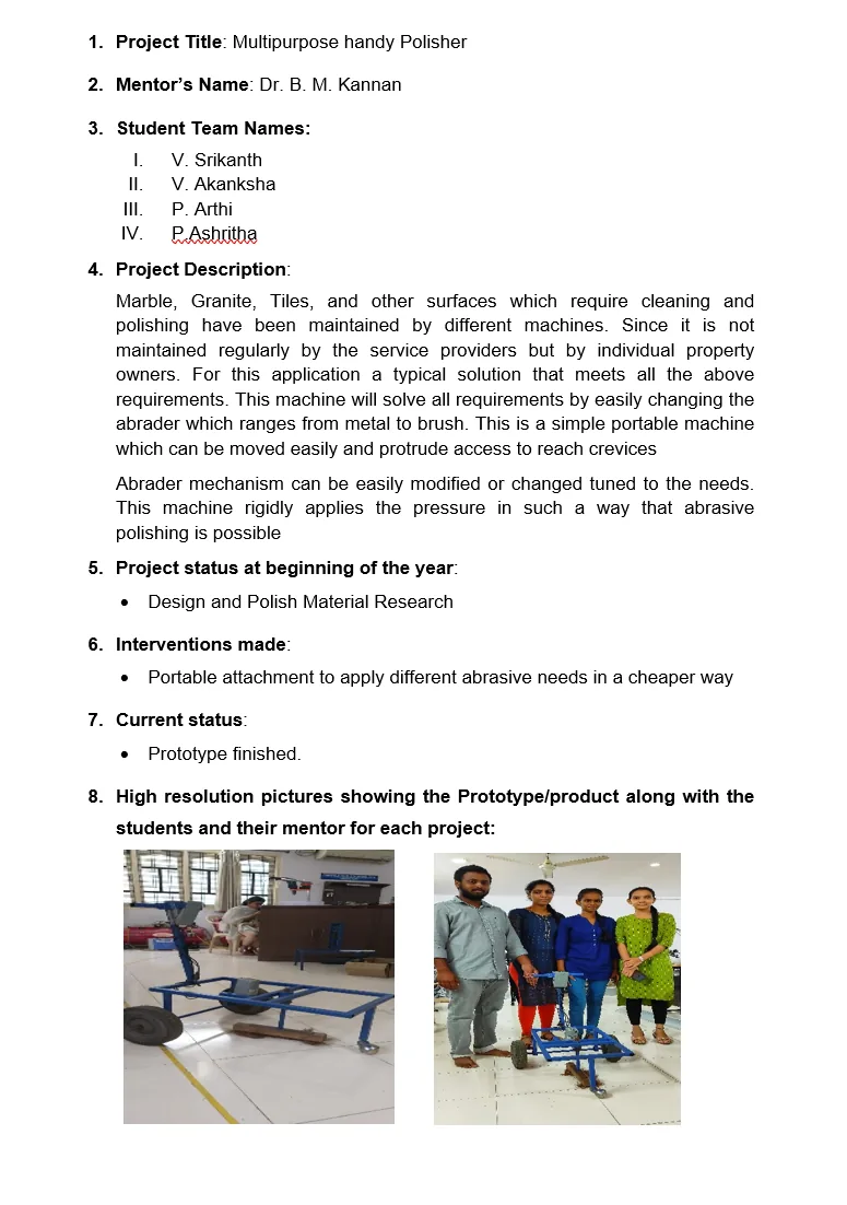 Original supplied project record for Multipurpose Handy Polisher — page 1