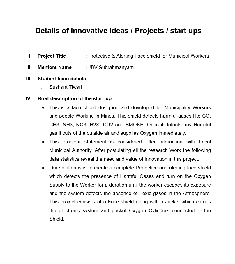 Original supplied project record for Protective & Alerting Face Shield for Municipal Workers — page 1
