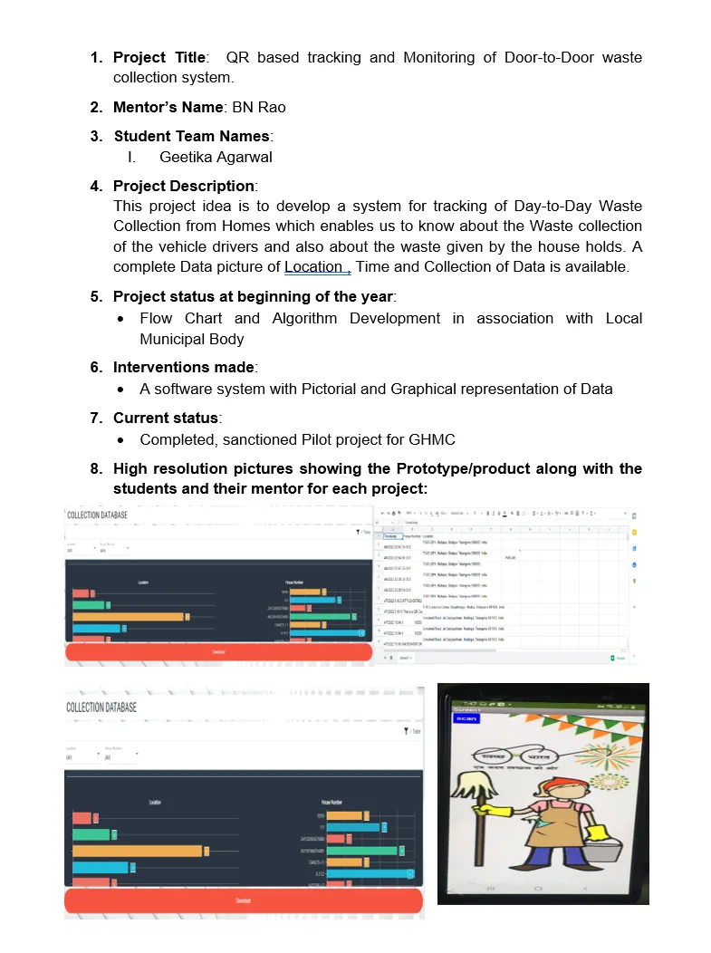 Original supplied project record for QR-Based Tracking and Monitoring of Door-to-Door Waste Collection — page 1