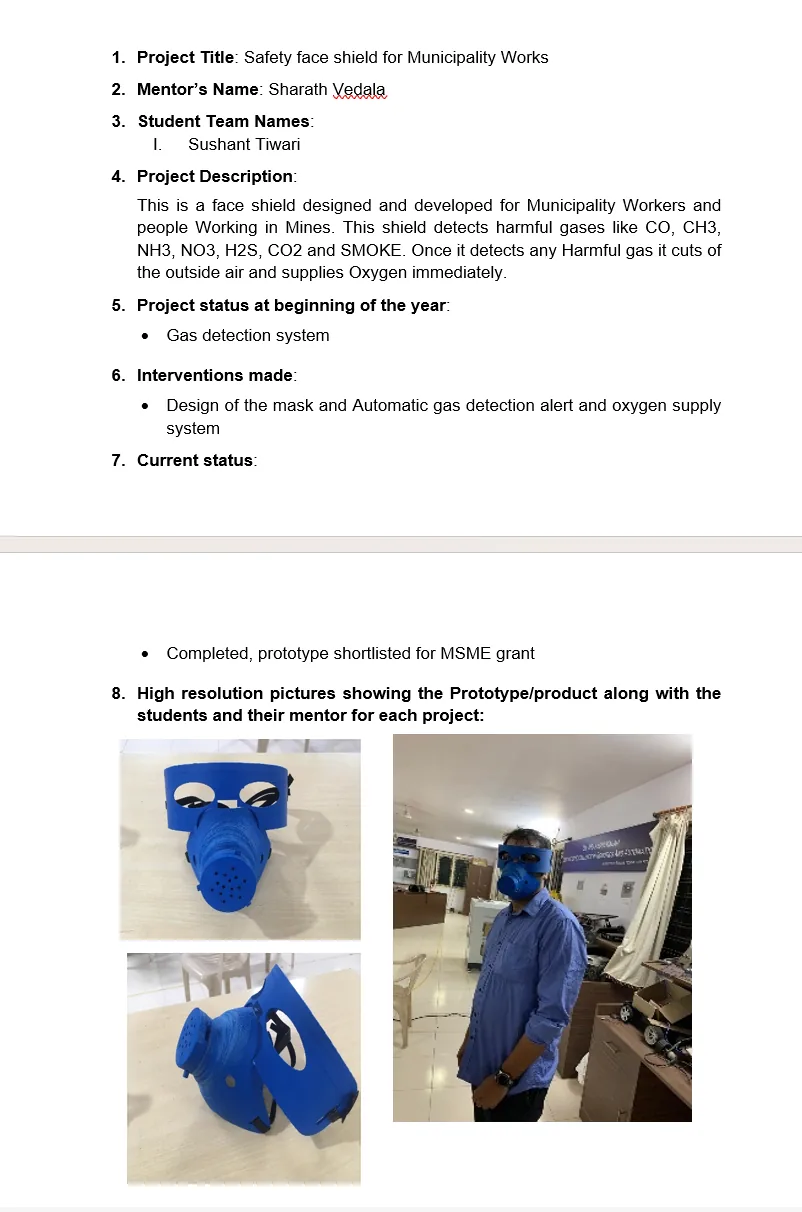 Original supplied project record for Safety Face Shield for Municipality Works — page 1