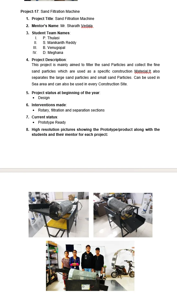 Original supplied project record for Sand Filtration Machine — page 1
